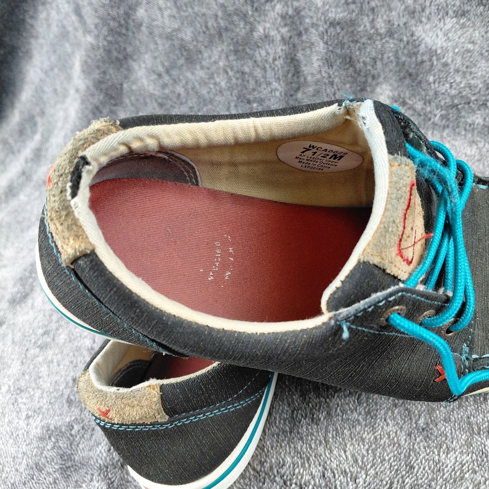 Twisted X Mens Shoes 7 1/2‎ M Black Denim Blue Laces Boat Shoes WCA0029 - Picture 6 of 8